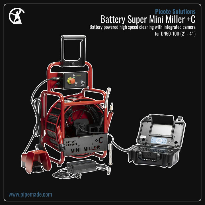 Informative Product image of Battery Super Mini Miller +C manufactured by Picote Solutions | Drain Cleaning and Plumber Tool Store Pipemade.com