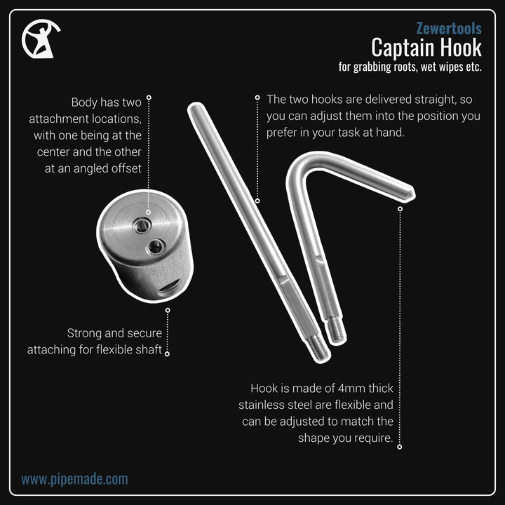 Informative Product image of Captain Hook manufactured by Zewer | Drain Cleaning and Plumber Tool Store Pipemade.com