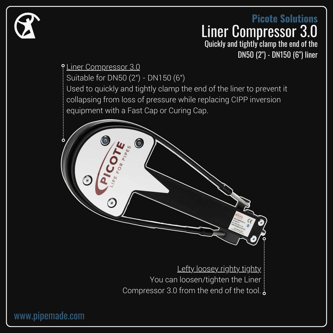 Informative Product image of Liner Compressor 3.0 manufactured by Picote Solutions | Drain Cleaning and Plumber Tool Store Pipemade.com