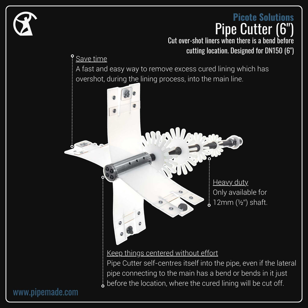 Informative Product image of Pipe Cutter DN150 (6″) manufactured by Picote Solutions | Drain Cleaning and Plumber Tool Store Pipemade.com