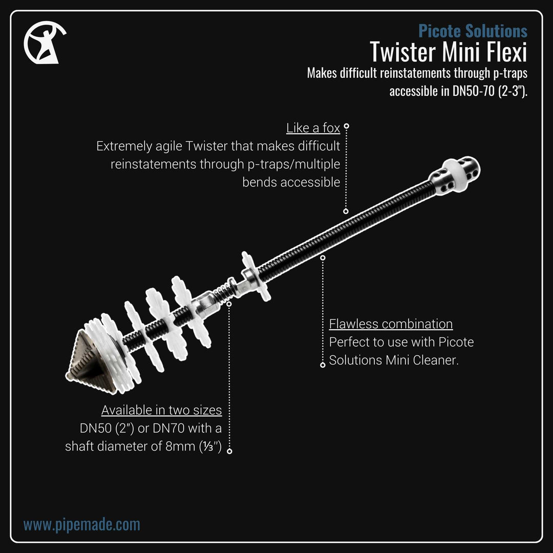 Informative Product image of Twister Mini Flexi manufactured by Picote Solutions | Drain Cleaning and Plumber Tool Store Pipemade.com