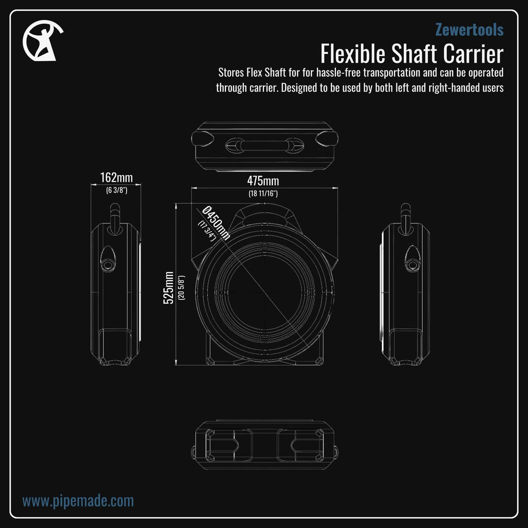 Informative Product image of Flexible Shaft Carrier manufactured by Zewer | Drain Cleaning and Plumber Tool Store Pipemade.com