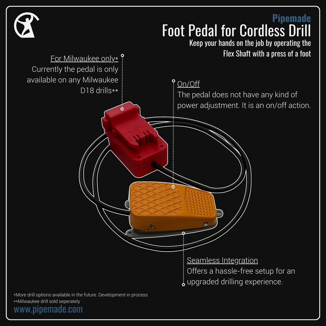 Informative Product image of Foot Pedal for Cordless Drill manufactured by Pipemade | Drain Cleaning and Plumber Tool Store Pipemade.com