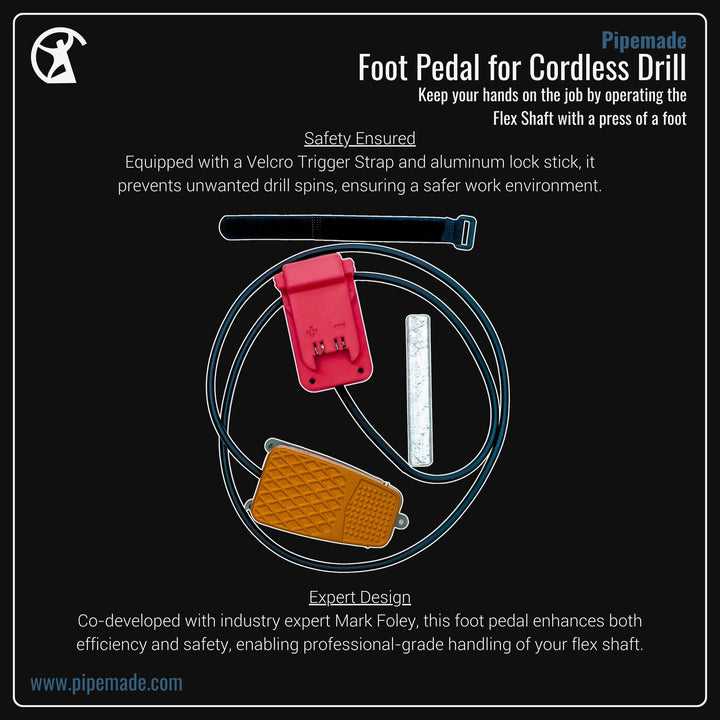 Informative Product image of Foot Pedal for Cordless Drill manufactured by Pipemade | Drain Cleaning and Plumber Tool Store Pipemade.com