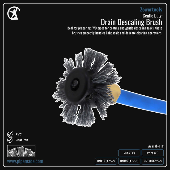 Informative Product image of Gentle Duty: Drain Descaling Brush manufactured by Zewer | Drain Cleaning and Plumber Tool Store Pipemade.com