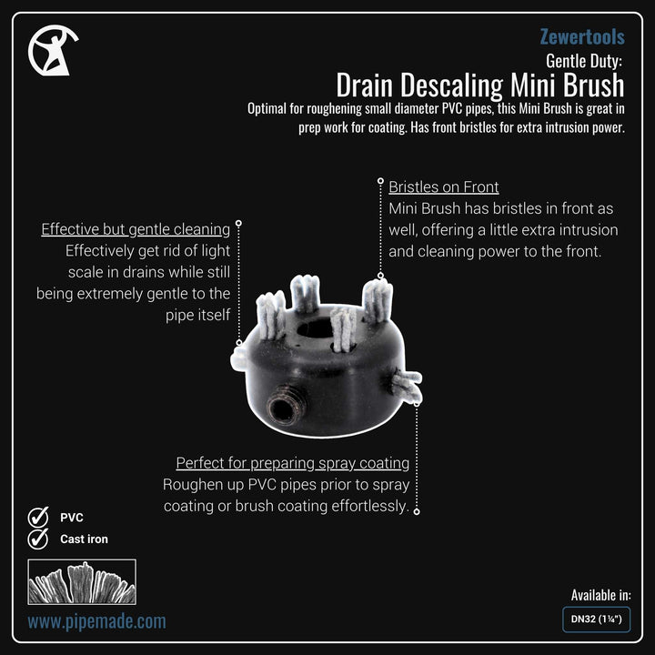 Informative Product image of Gentle Duty: Drain Descaling Mini Brush manufactured by Zewer | Drain Cleaning and Plumber Tool Store Pipemade.com