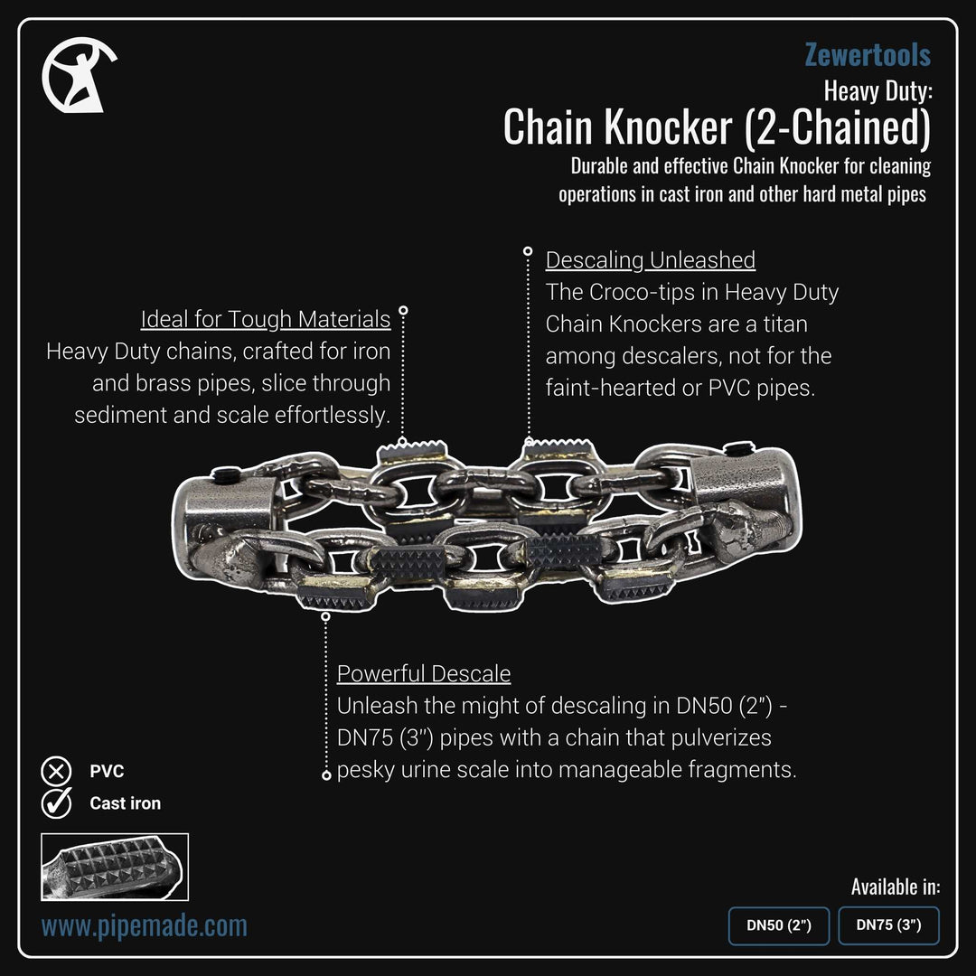 Informative Product image of Heavy Duty: Chain Knocker (2-Chained) manufactured by Zewer | Drain Cleaning and Plumber Tool Store Pipemade.com