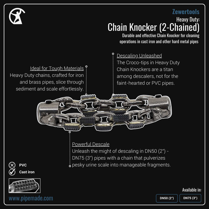 Informative Product image of Heavy Duty: Chain Knocker (2-Chained) manufactured by Zewer | Drain Cleaning and Plumber Tool Store Pipemade.com