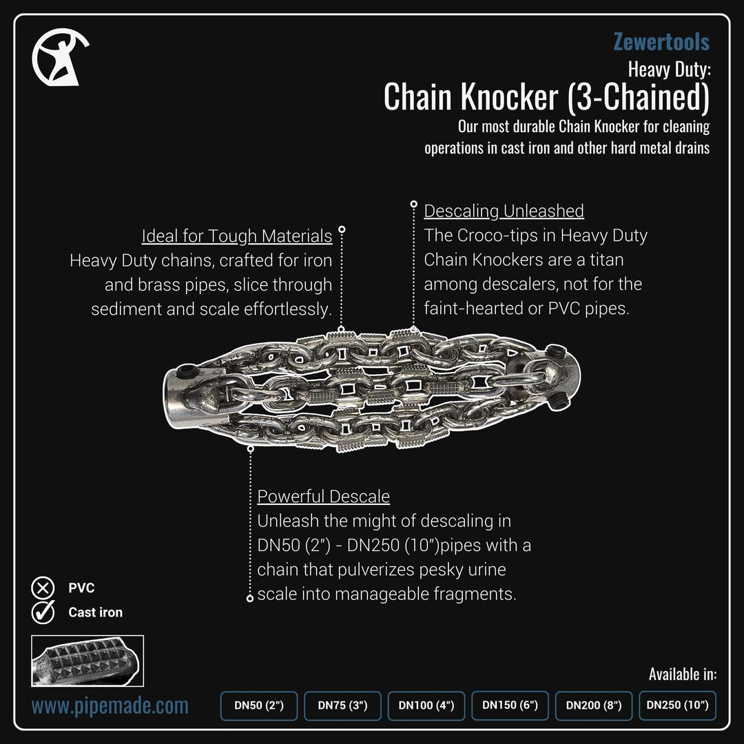 Informative Product image of Heavy Duty: Chain Knocker (3-Chained) manufactured by Zewer | Drain Cleaning and Plumber Tool Store Pipemade.com