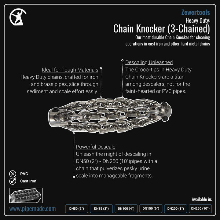 Informative Product image of Heavy Duty: Chain Knocker (3-Chained) manufactured by Zewer | Drain Cleaning and Plumber Tool Store Pipemade.com