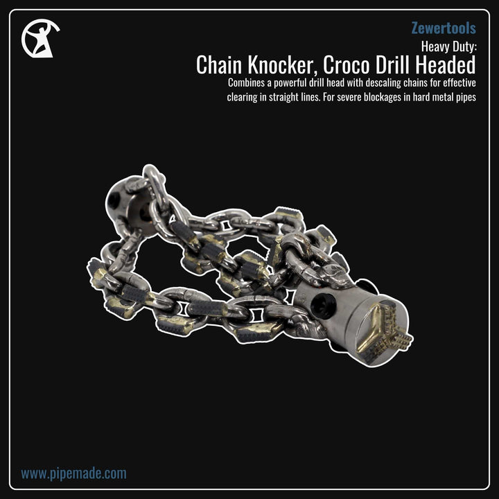 Informative Product image of Heavy Duty: Chain Knocker, Croco Drill Headed manufactured by Zewer | Drain Cleaning and Plumber Tool Store Pipemade.com