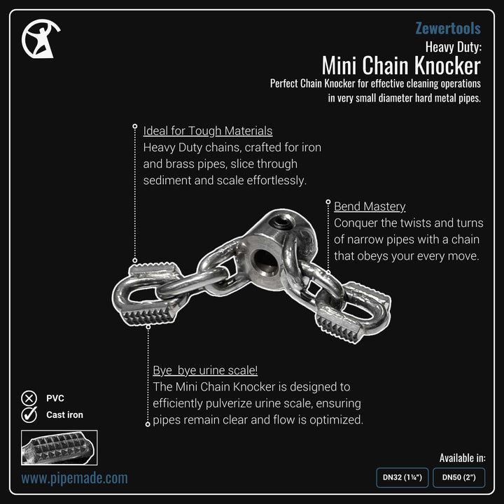 Informative Product image of Heavy Duty: Mini Chain Knocker manufactured by Zewer | Drain Cleaning and Plumber Tool Store Pipemade.com