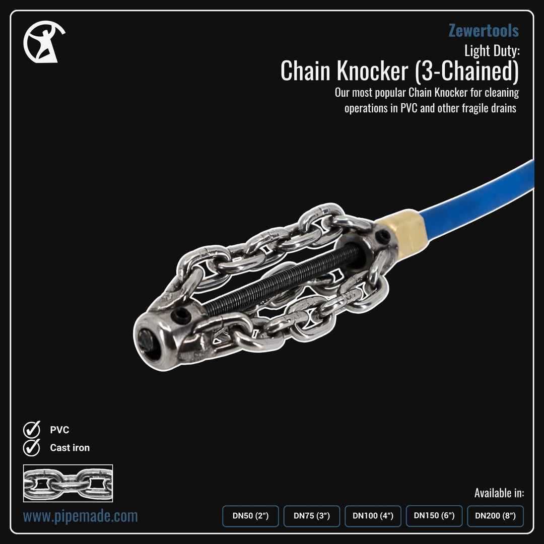 Informative Product image of Light Duty: Chain Knocker (3-Chained) manufactured by Zewer | Drain Cleaning and Plumber Tool Store Pipemade.com