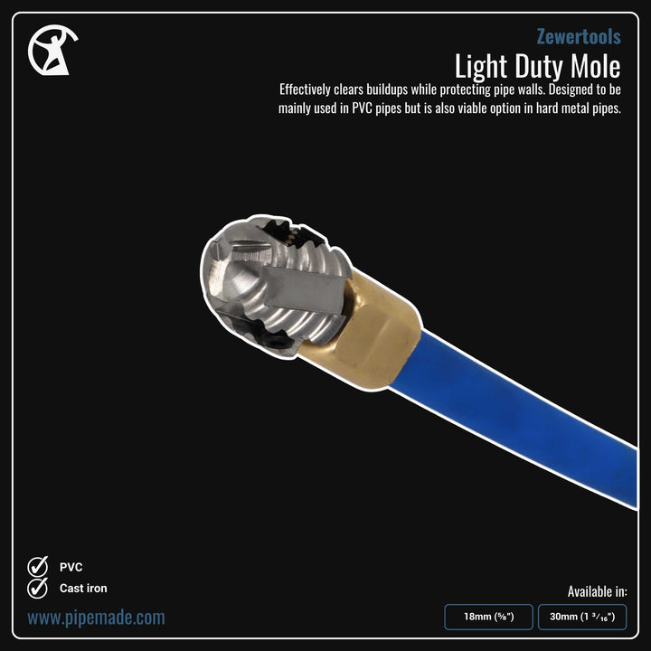 Informative Product image of Light Duty Mole manufactured by Zewer | Drain Cleaning and Plumber Tool Store Pipemade.com