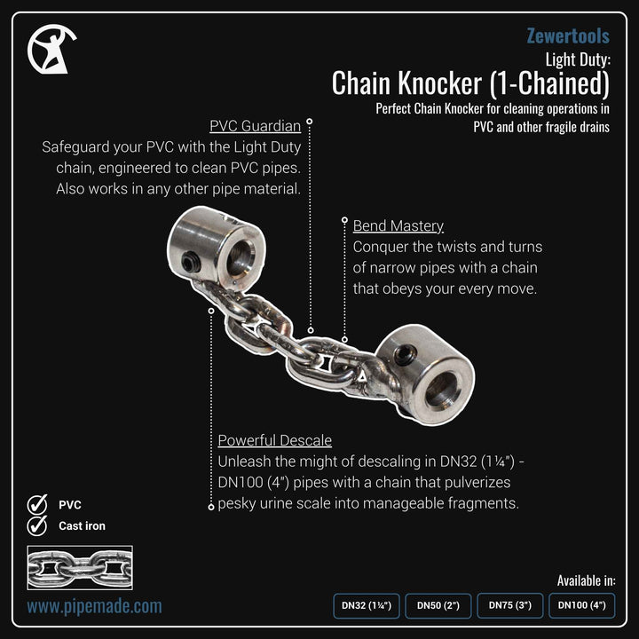 Informative Product image of Light Duty: Chain Knocker (1-Chained) manufactured by Zewer | Drain Cleaning and Plumber Tool Store Pipemade.com