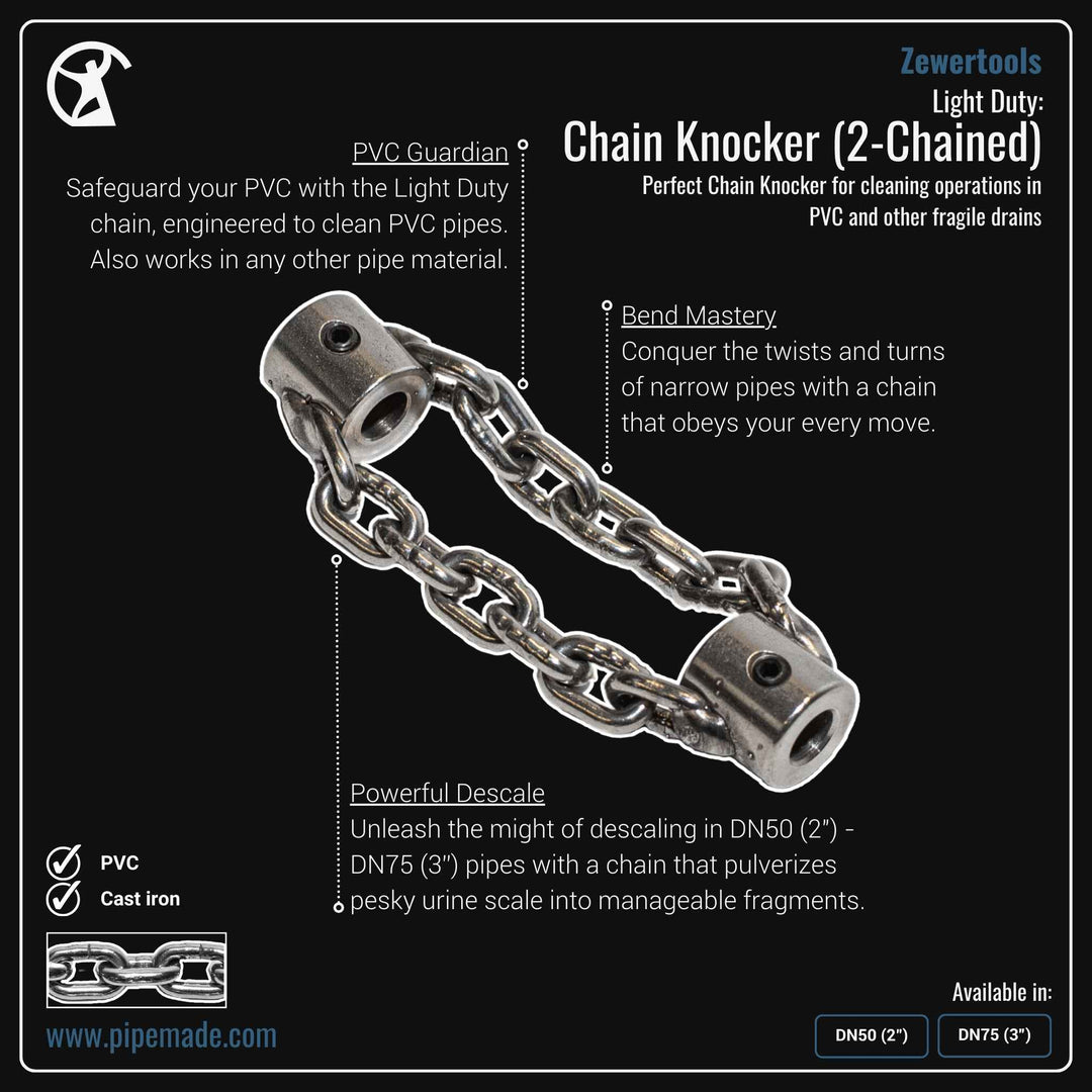 Informative Product image of Light Duty: Chain Knocker (2-Chained) manufactured by Zewer | Drain Cleaning and Plumber Tool Store Pipemade.com