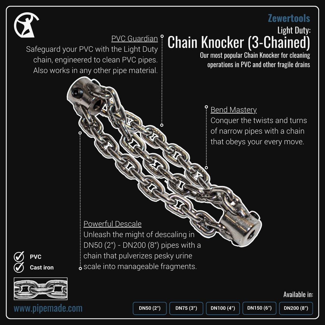 Informative Product image of Light Duty: Chain Knocker (3-Chained) manufactured by Zewer | Drain Cleaning and Plumber Tool Store Pipemade.com