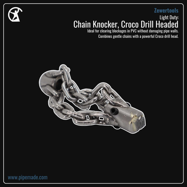 Informative Product image of Light Duty: Chain Knocker, Croco Drill Headed manufactured by Zewer | Drain Cleaning and Plumber Tool Store Pipemade.com