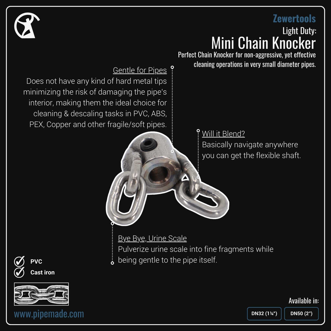 Informative Product image of Light Duty: Mini Chain Knocker manufactured by Zewer | Drain Cleaning and Plumber Tool Store Pipemade.com