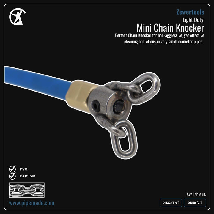 Informative Product image of Light Duty: Mini Chain Knocker manufactured by Zewer | Drain Cleaning and Plumber Tool Store Pipemade.com