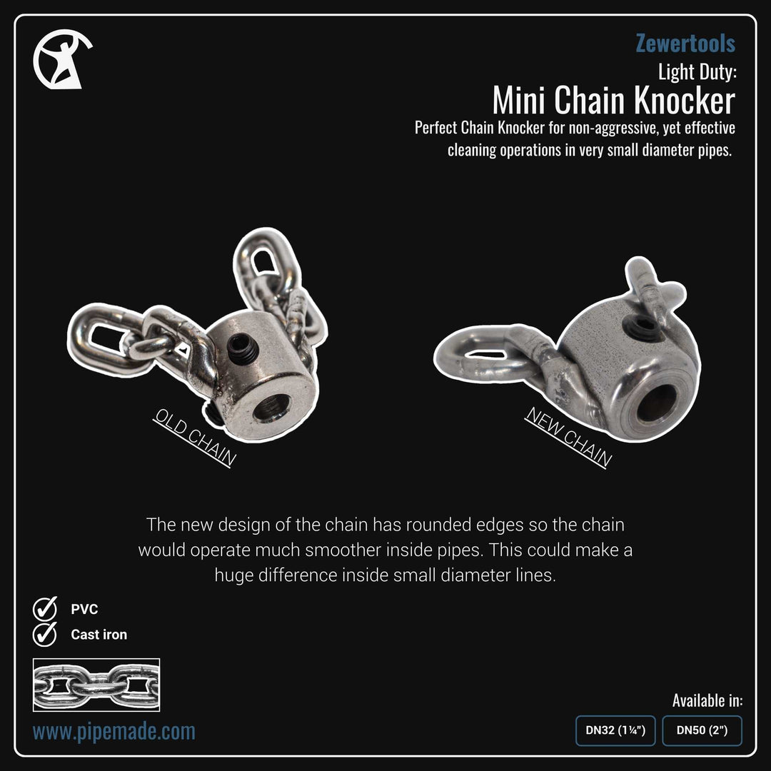 Informative Product image of Light Duty: Mini Chain Knocker manufactured by Zewer | Drain Cleaning and Plumber Tool Store Pipemade.com