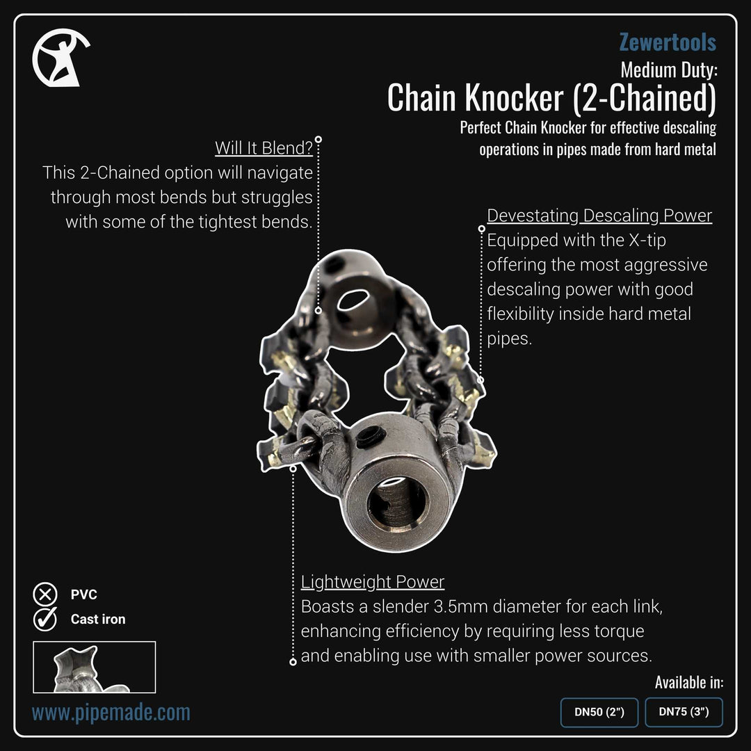 Informative Product image of Medium Duty: Chain Knocker (2-Chained) manufactured by Zewer | Drain Cleaning and Plumber Tool Store Pipemade.com