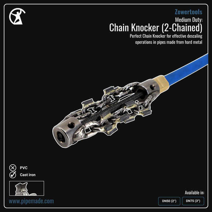 Informative Product image of Medium Duty: Chain Knocker (2-Chained) manufactured by Zewer | Drain Cleaning and Plumber Tool Store Pipemade.com