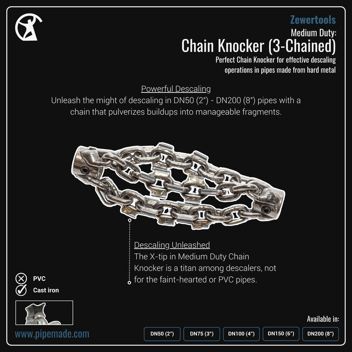 Informative Product image of Medium Duty: Chain Knocker (3-Chained) manufactured by Zewer | Drain Cleaning and Plumber Tool Store Pipemade.com