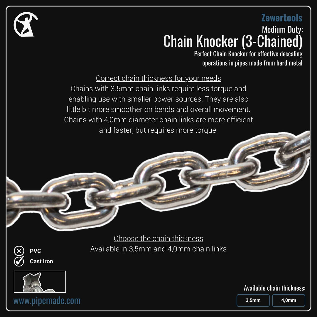 Informative Product image of Medium Duty: Chain Knocker (3-Chained) manufactured by Zewer | Drain Cleaning and Plumber Tool Store Pipemade.com