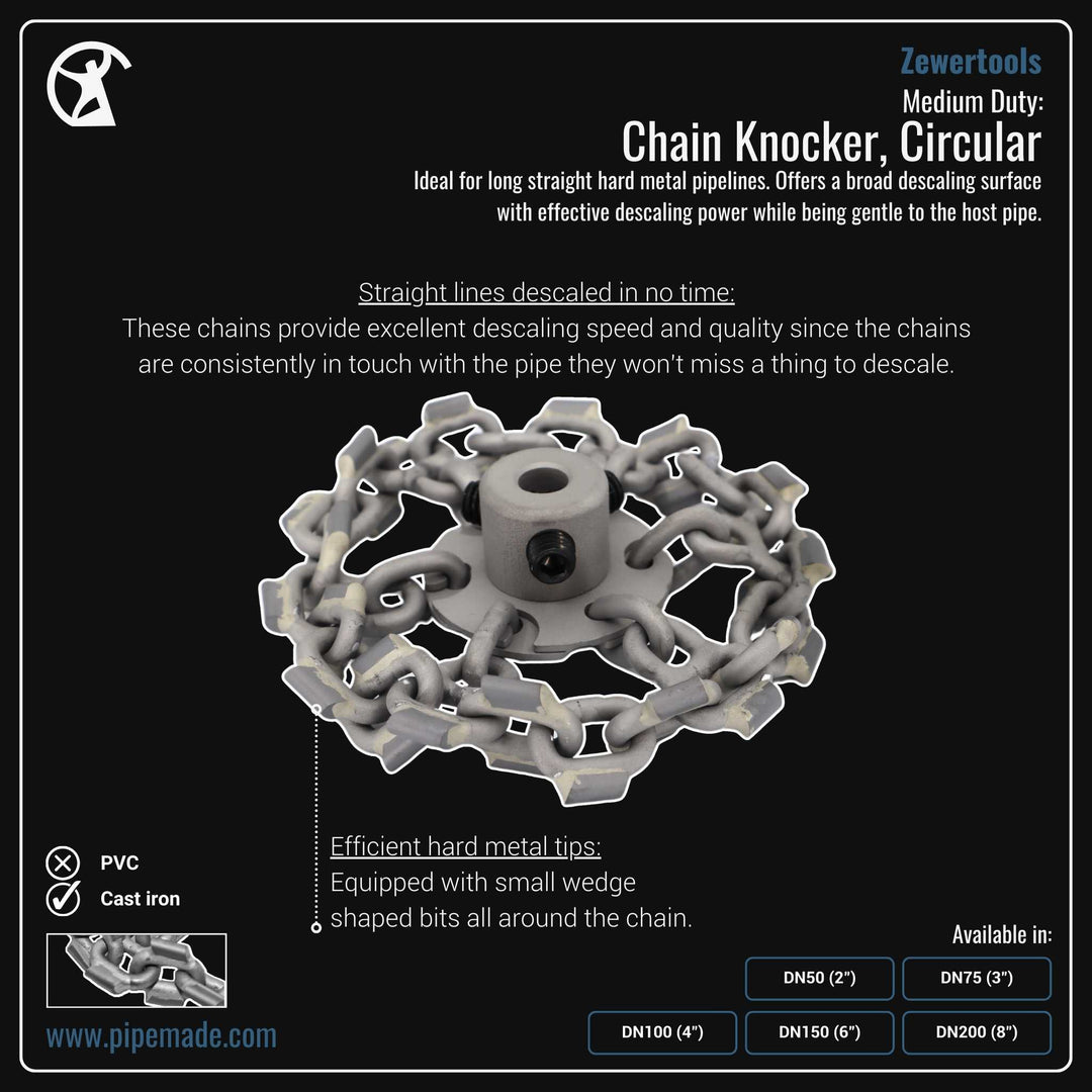 Informative Product image of Medium Duty: Chain Knocker, Circular manufactured by Zewer | Drain Cleaning and Plumber Tool Store Pipemade.com