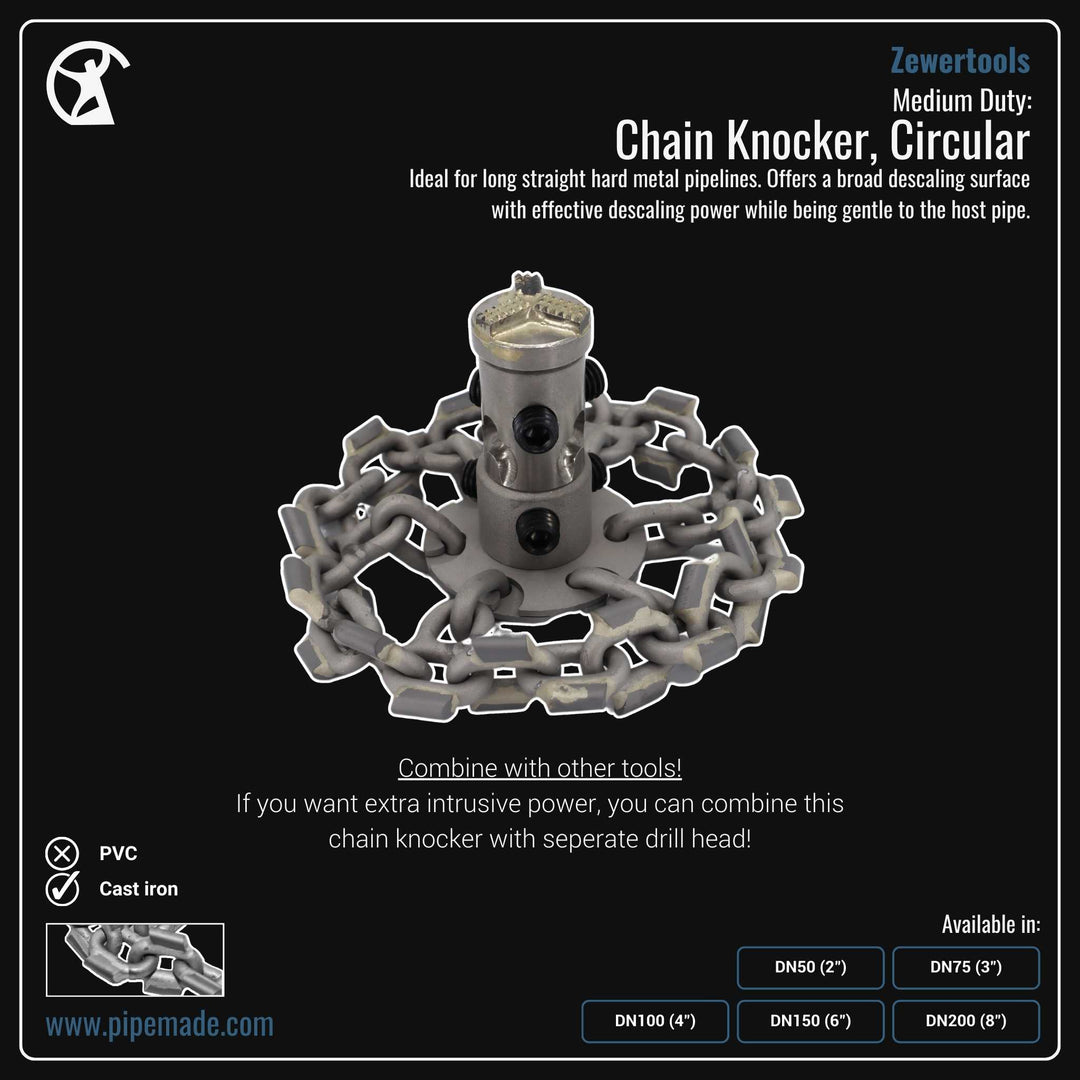 Informative Product image of Medium Duty: Chain Knocker, Circular manufactured by Zewer | Drain Cleaning and Plumber Tool Store Pipemade.com