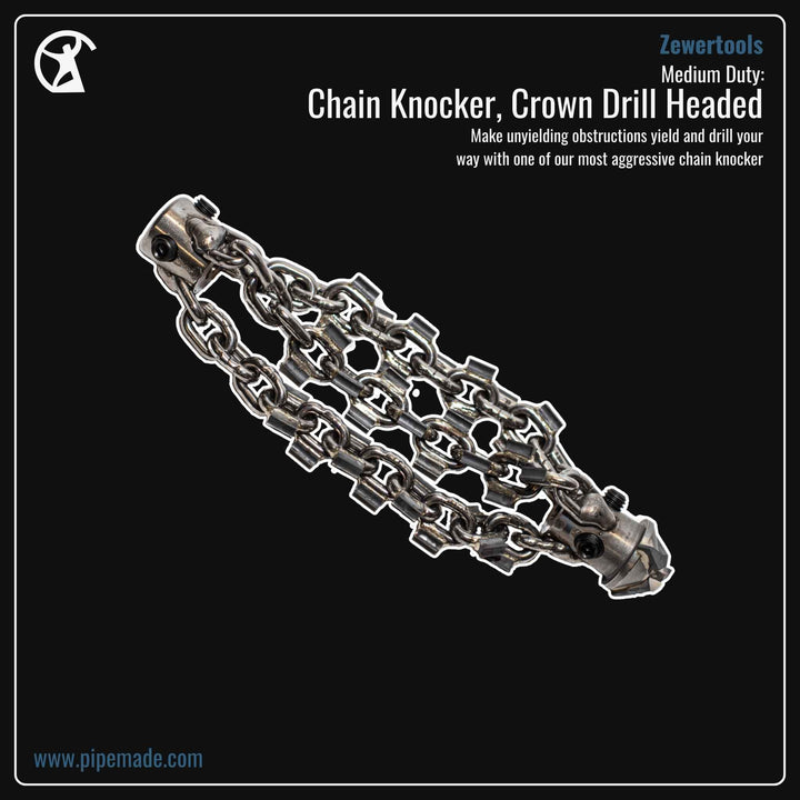 Informative Product image of Medium Duty: Chain Knocker, Crown Drill Headed manufactured by Zewer | Drain Cleaning and Plumber Tool Store Pipemade.com