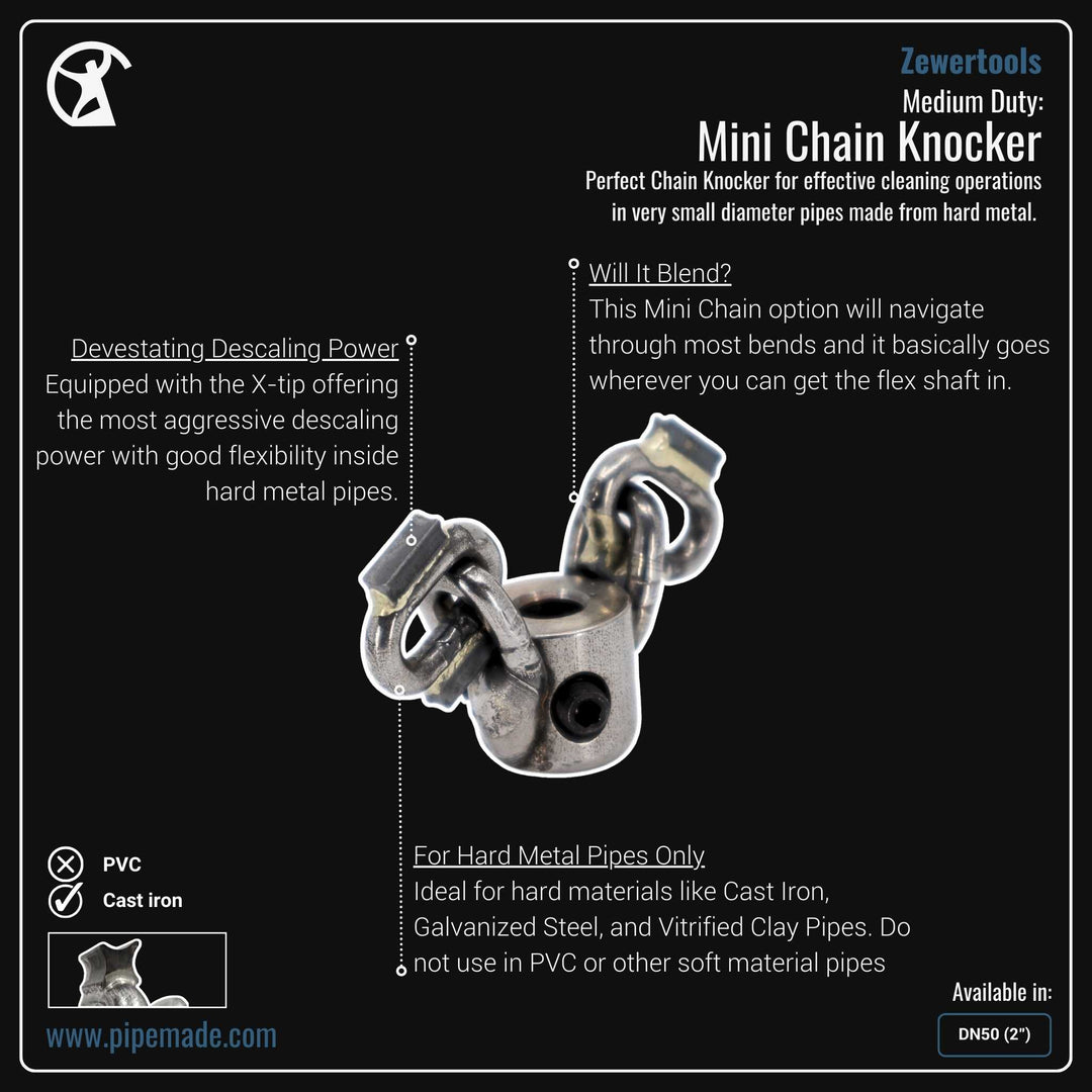 Informative Product image of Medium Duty: Mini Chain Knocker manufactured by Zewer | Drain Cleaning and Plumber Tool Store Pipemade.com