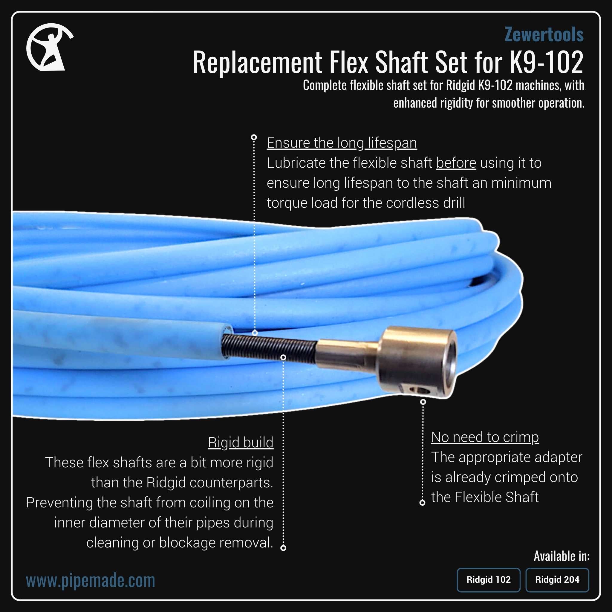 Alternative Flexible Shaft Set for K9-102 | Pipemade.com