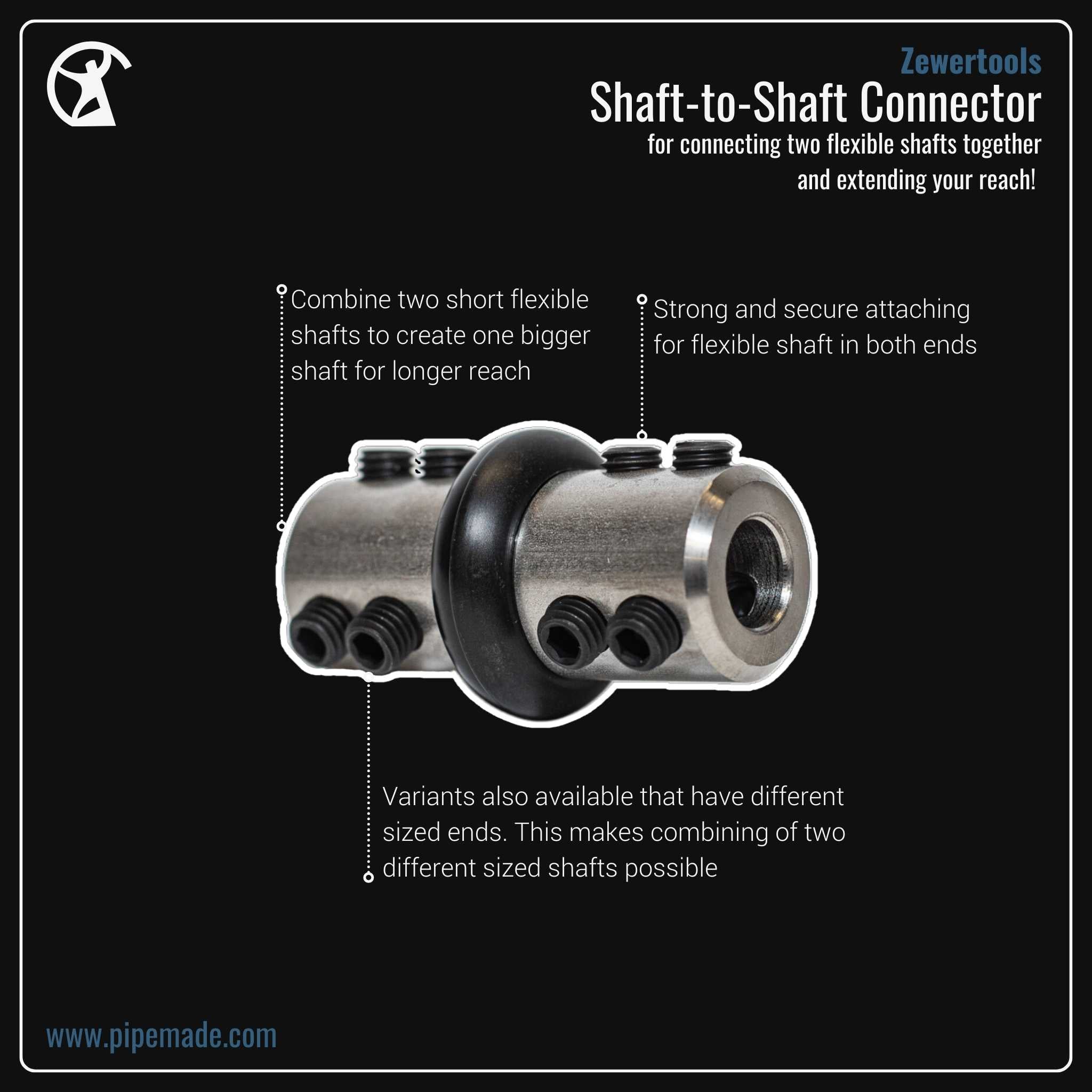 Shaft-to-Shaft Connector for connecting Flex Shafts | Pipemade.com