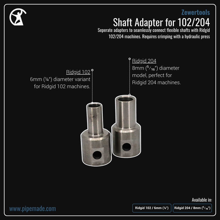 Informative Product image of Shaft Adapter for 102/204 manufactured by Zewer | Drain Cleaning and Plumber Tool Store Pipemade.com