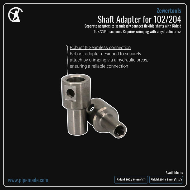 Informative Product image of Shaft Adapter for 102/204 manufactured by Zewer | Drain Cleaning and Plumber Tool Store Pipemade.com