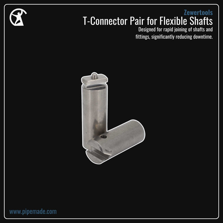 Informative Product image of T-Connector Pair for Flexible Shafts (Male & Female) manufactured by Zewer | Drain Cleaning and Plumber Tool Store Pipemade.com