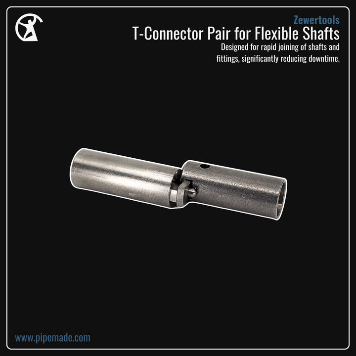 Informative Product image of T-Connector Pair for Flexible Shafts (Male & Female) manufactured by Zewer | Drain Cleaning and Plumber Tool Store Pipemade.com