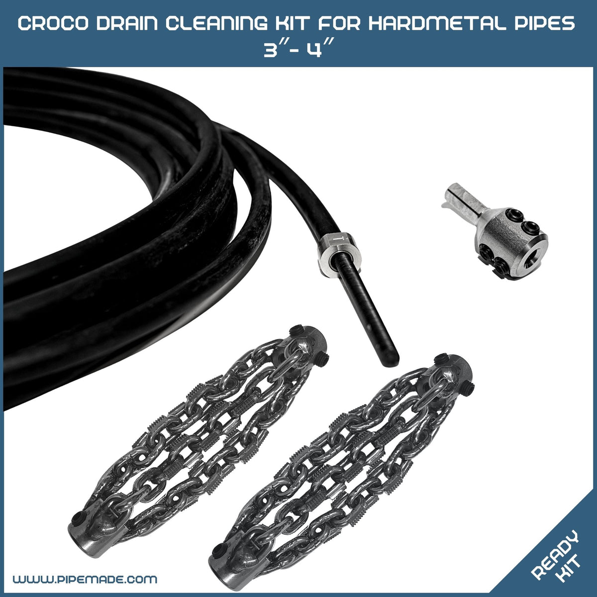 Croco Drain Cleaning Kit for Hardmetal Pipes DN75 (3″) - DN100 (4″)