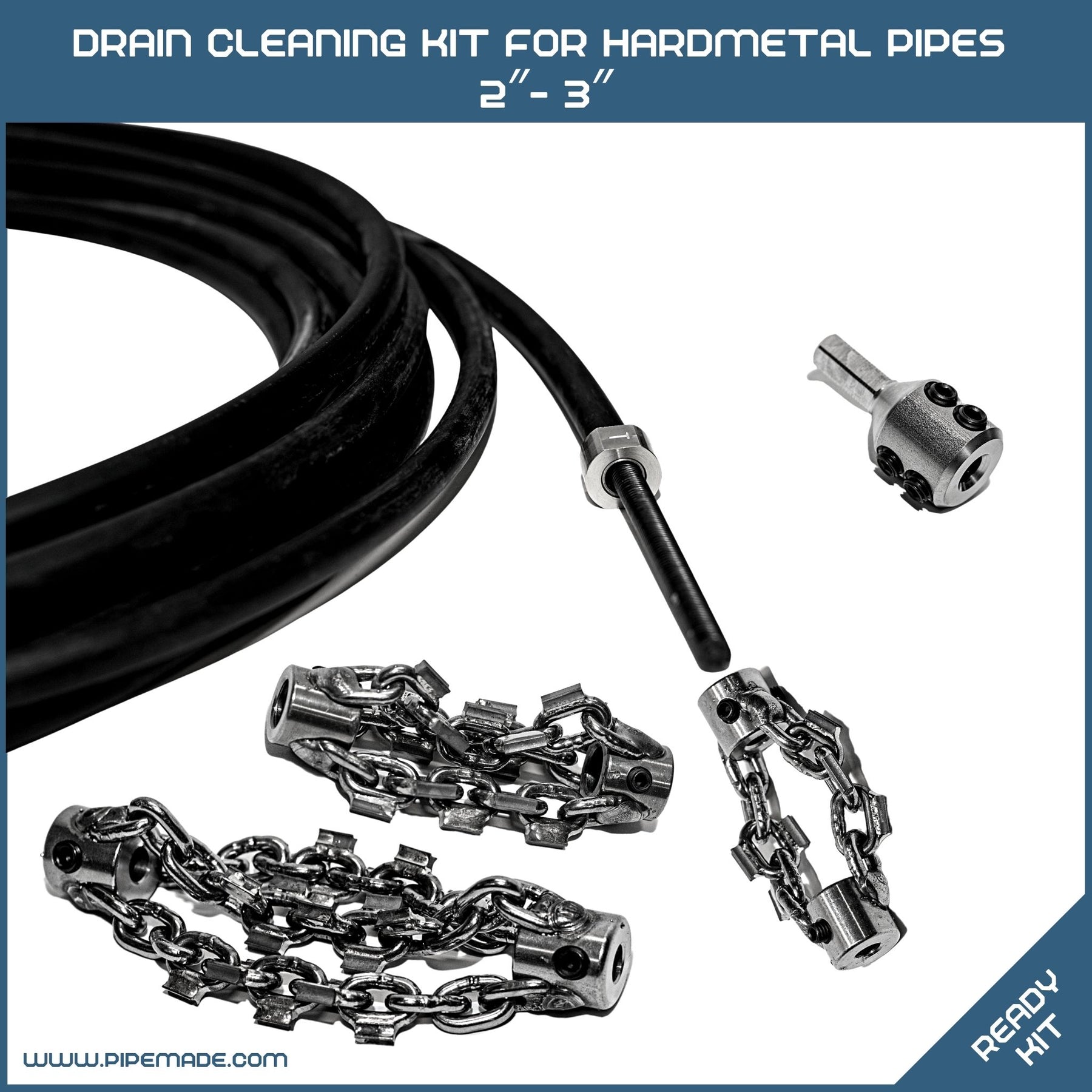 Drain Cleaning Kit for Hardmetal Pipes DN50 (2″) - DN75 (3″)