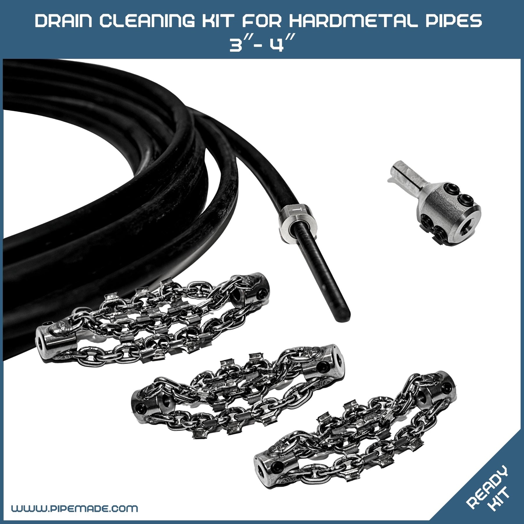 Drain Cleaning Kit for Hardmetal Pipes DN75 (3″) - DN100 (4″)
