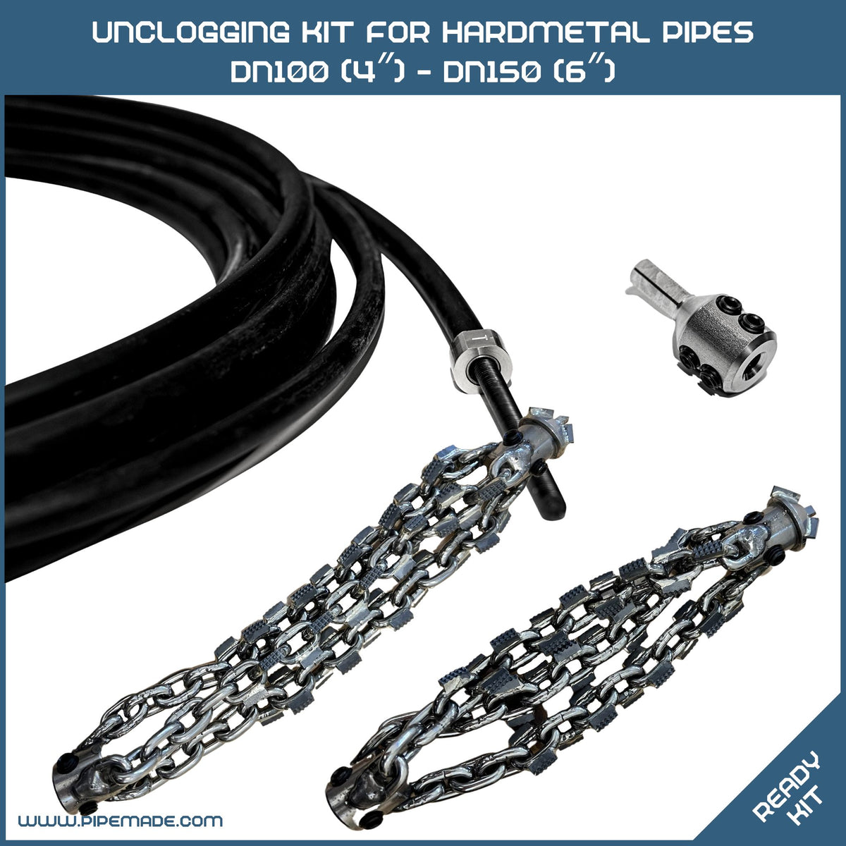 Unclogging Kit for Hardmetal Pipes DN100 (4″) - DN150 (6″)