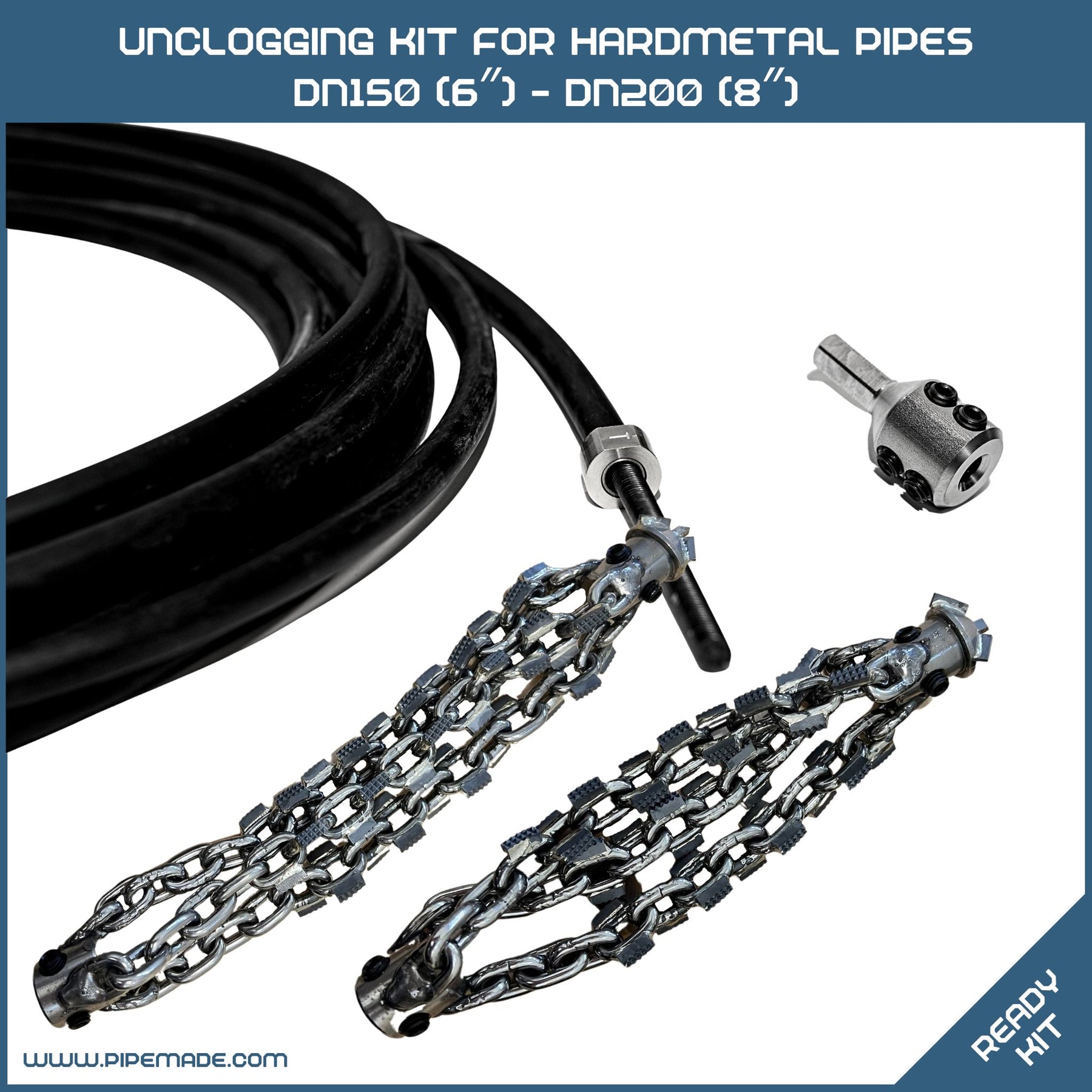 Unclogging Kit for Hardmetal Pipes DN150 (6″) - DN200 (8″)