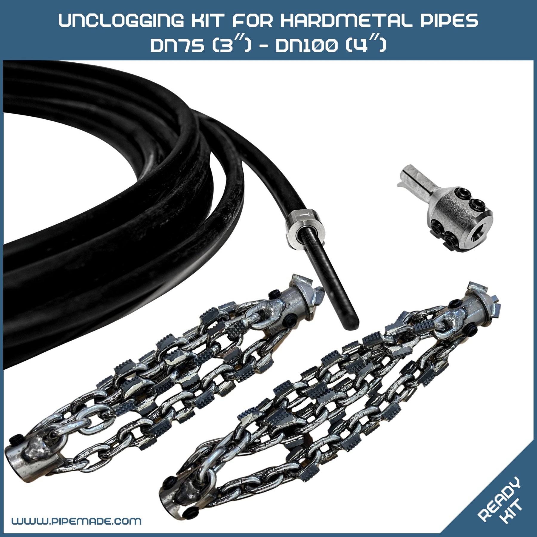 Unclogging Kit for Hardmetal Pipes DN75 (3″) - DN100 (4″)
